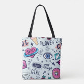 Tote Bag Patch de mode : Stickers Pop Art. (Dos)