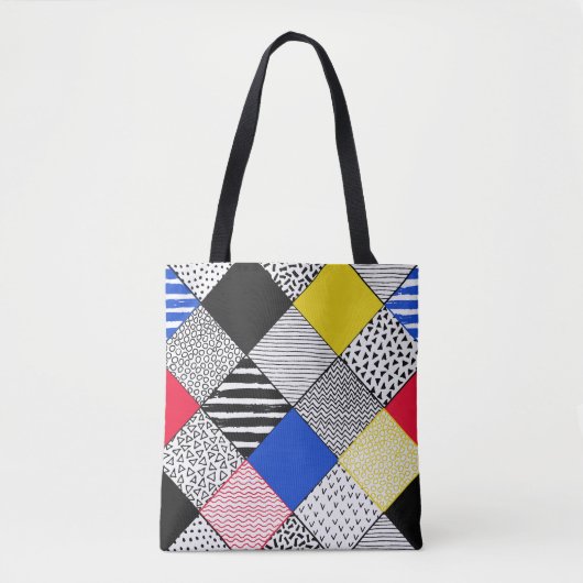 Tote Bag Patchwork arrière - plan : oiseaux, pois. (Devant)
