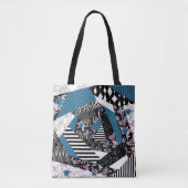 Tote Bag patchwork bleu, populaire, patchwork, folle, rusti (Devant)