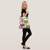 Tote Bag Patchwork brun vert pois dos blanc (Sur le modèle)