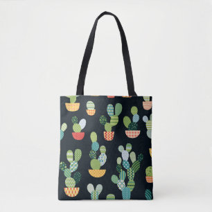 Tote Bag Patchwork Cactus Plantes Motif sans couture