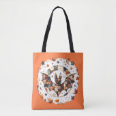 Tote Bag Patchwork Chat d'Halloween aux couleurs d'automne (Devant)