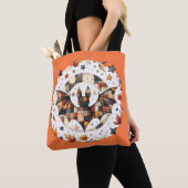 Tote Bag Patchwork Chat d'Halloween aux couleurs d'automne (De près)