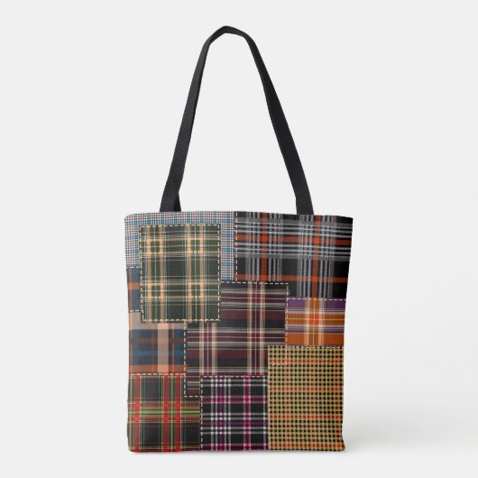 Tote Bag patchwork chercks motif, design tartan, surface  (Dos)