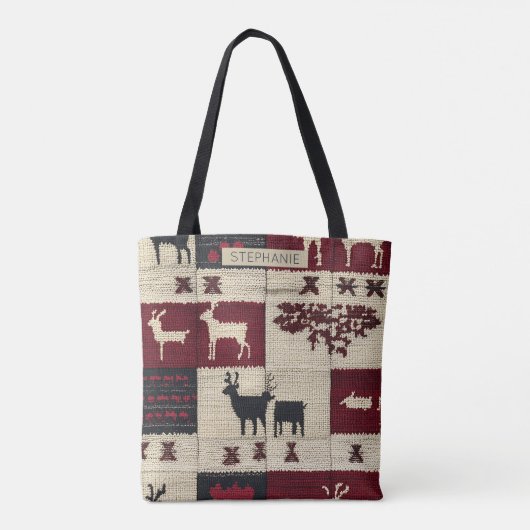 Tote Bag Patchwork croisé rustique | Folk Holiday Motif (Dos)