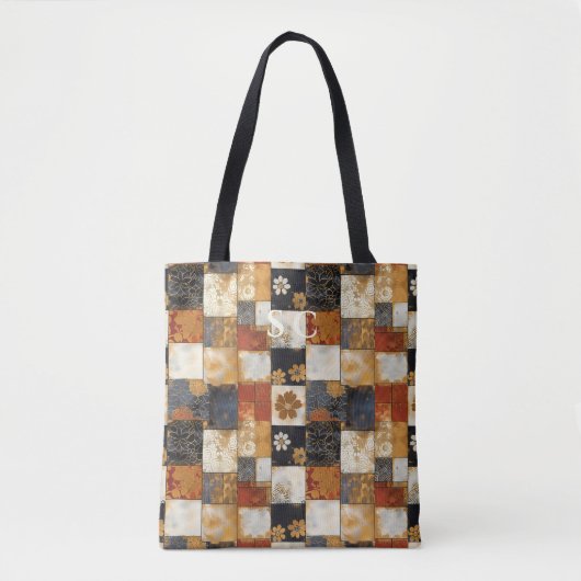 Tote Bag Patchwork Floral avec textures japonaises et moder (Devant)