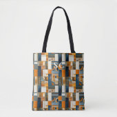 Tote Bag Patchwork géométrique automnal avec orange et bleu (Devant)
