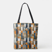 Tote Bag Patchwork géométrique automnal avec orange et bleu (Dos)