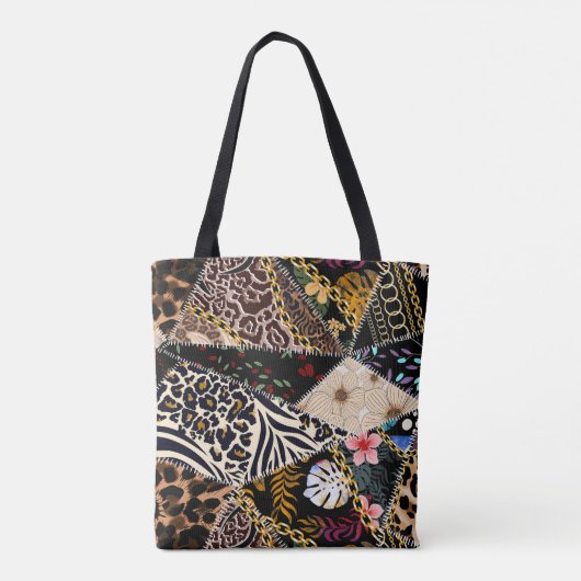 Tote Bag Patchwork Leopard : Ethnic Lining Design. (Dos)
