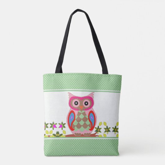 Tote Bag Patchwork Look Owl Polka Dot (Dos)
