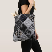 Tote Bag Patchwork monochrom noir gris blanc patc (De près)