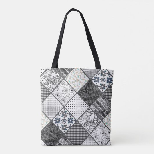 Tote Bag Patchwork monochrom noir gris blanc patc (Dos)