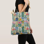 Tote Bag Patchwork rustique Jardin botanique fleuri Joli (De près)