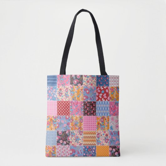 Tote Bag Patchwork sans couture, motif en tissu mignon. (Devant)
