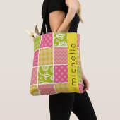 Tote Bag Patchwork, Zigzag, Pois, En vichy, Votre Nom (De près)
