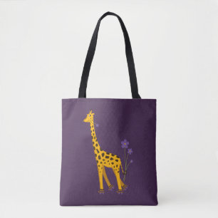 Tote Bag Patinage à rouleaux de girafe violet