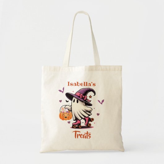 Tote Bag Patinage à rouleaux Halloween mignonne Ghost Trait (Devant)