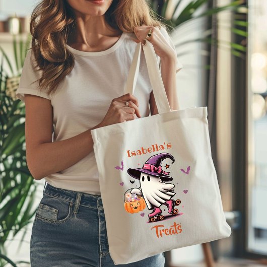 Tote Bag Patinage à rouleaux Halloween mignonne Ghost Trait