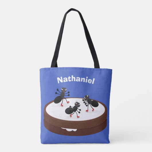 Tote Bag Patinage sur glace de fourmis joyeuses sur dessin (Dos)