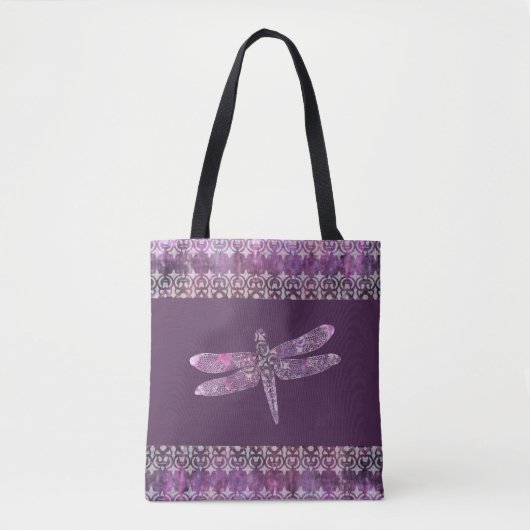 Tote Bag Patine pourpre : Libellule en filigrane (Devant)