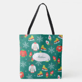 Tote Bag Patins à glace et flocons de neige Motif Monogramm (Devant)