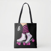 Tote Bag Patins à roulettes rose et noir (Devant)