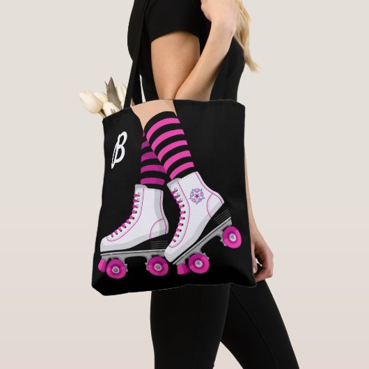 Tote Bag Patins à roulettes rose et noir (De près)