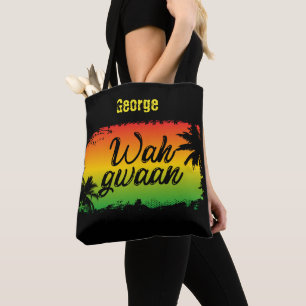 Tote Bag Patois jamaïcain Wah Gwaan Rasta couleur noir