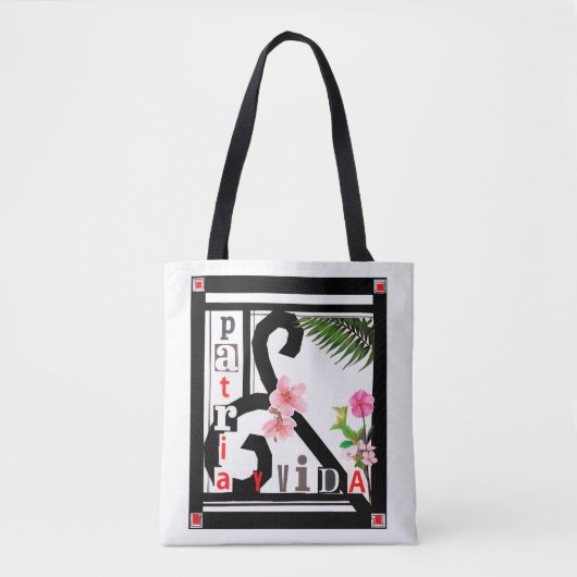 Tote Bag Patria y Vida Black Frame Fleurs roses (Devant)