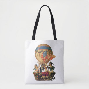 Tote Bag Patriotique vintage, Enfants dans un ballon à air