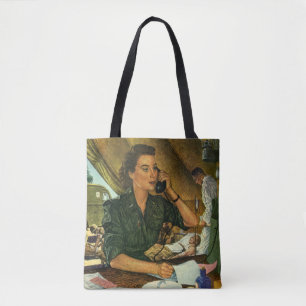 Tote Bag Patriotique Vintage, Infirmière médicale au téléph