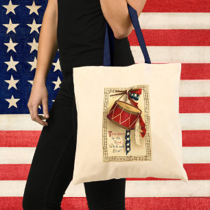 Tote Bag Patriotique Vintage, Tambours avec Notes de Musiqu
