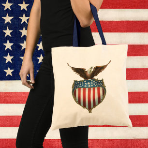 Tote Bag Patriotisme Rétro, Aigle Fier au-dessus du Drapeau