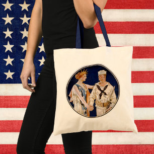 Tote Bag Patriotisme vintage, Lady Liberty avec Marine Seam