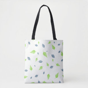 Tote Bag Pattern Blue & Green Leaves