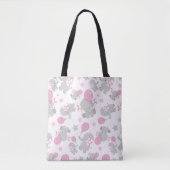 Tote Bag Pattern of Elephants, Cute Elephants - Pink Gray (Devant)
