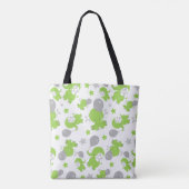 Tote Bag Pattern of Green Elephants, Cute Elephants, stars (Dos)