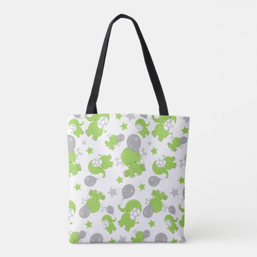 Tote Bag Pattern of Green Elephants, Cute Elephants, stars (Dos)