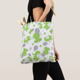 Tote Bag Pattern of Green Elephants, Cute Elephants, stars