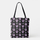 Tote Bag Pattern of paws, Dog paws, Lilac paws, Hearts (Dos)