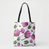 Tote Bag Pattern with lotuses and leaves on a white backgro (Devant)