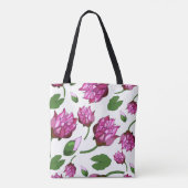 Tote Bag Pattern with lotuses and leaves on a white backgro (Dos)