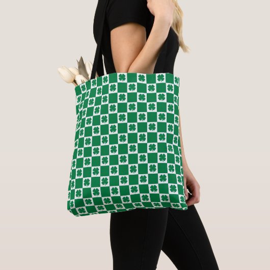 Tote Bag Patters de Checkered Green and White Shamrock (De près)