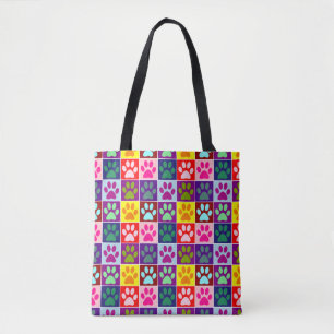 Tote Bag Pattes multicolores dans des carrés multicolores