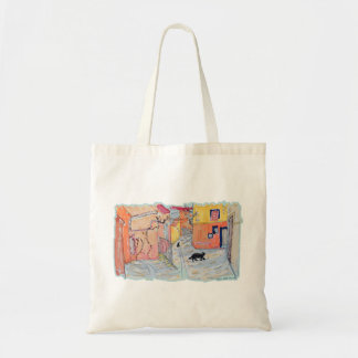 Tote Bag Pattes noires dans une ruelle inondée de soleil