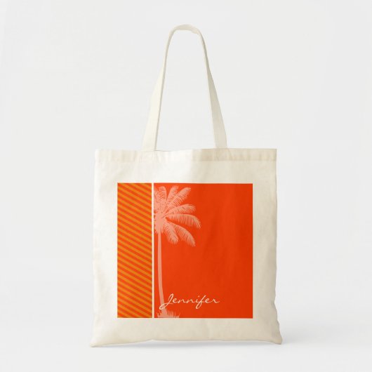 Tote Bag Paume tropicale ; Rayures oranges (Devant)