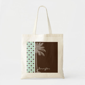 Tote Bag Paume tropicale ; Vert sauge et brun