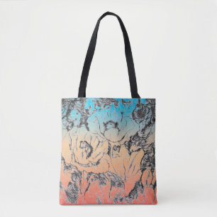 Tote Bag Pavot à fleurs rouges noires grises croisées