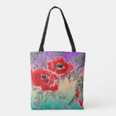 Tote Bag Pavot à fleurs rouges noires grises croisées (Dos)