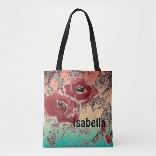 Tote Bag Pavot à fleurs rouges noires grises croisées (Devant)